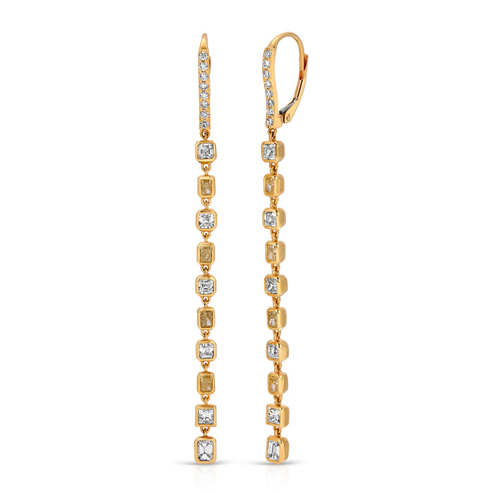 Asscher and Emerald Cut Diamond Delicate Modern Earrings in 18K Yellow Gold