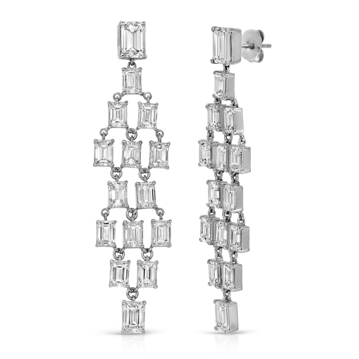 Baguette Diamond Cascade Earrings in 18K White Gold
