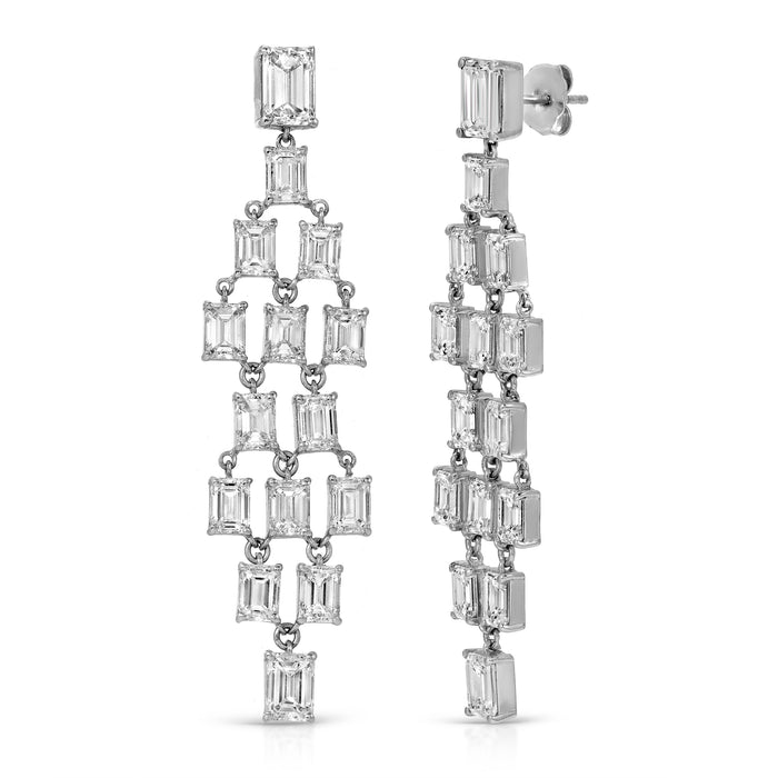 Baguette Diamond Cascade Earrings in 18K White Gold