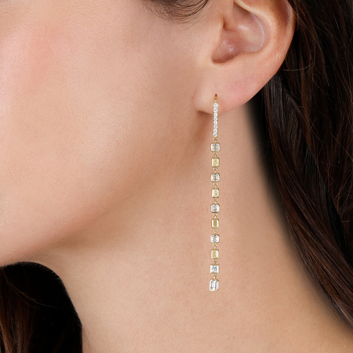 Asscher and Emerald Cut Diamond Delicate Modern Earrings in 18K Yellow Gold