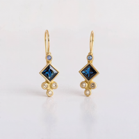 Princess Cut Sapphire Diamond Drop Earrings in 14K Yellow Gold