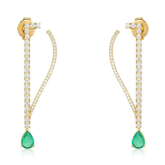 Fan Wing Sapphire Diamond Earrings in 14K Yellow Gold