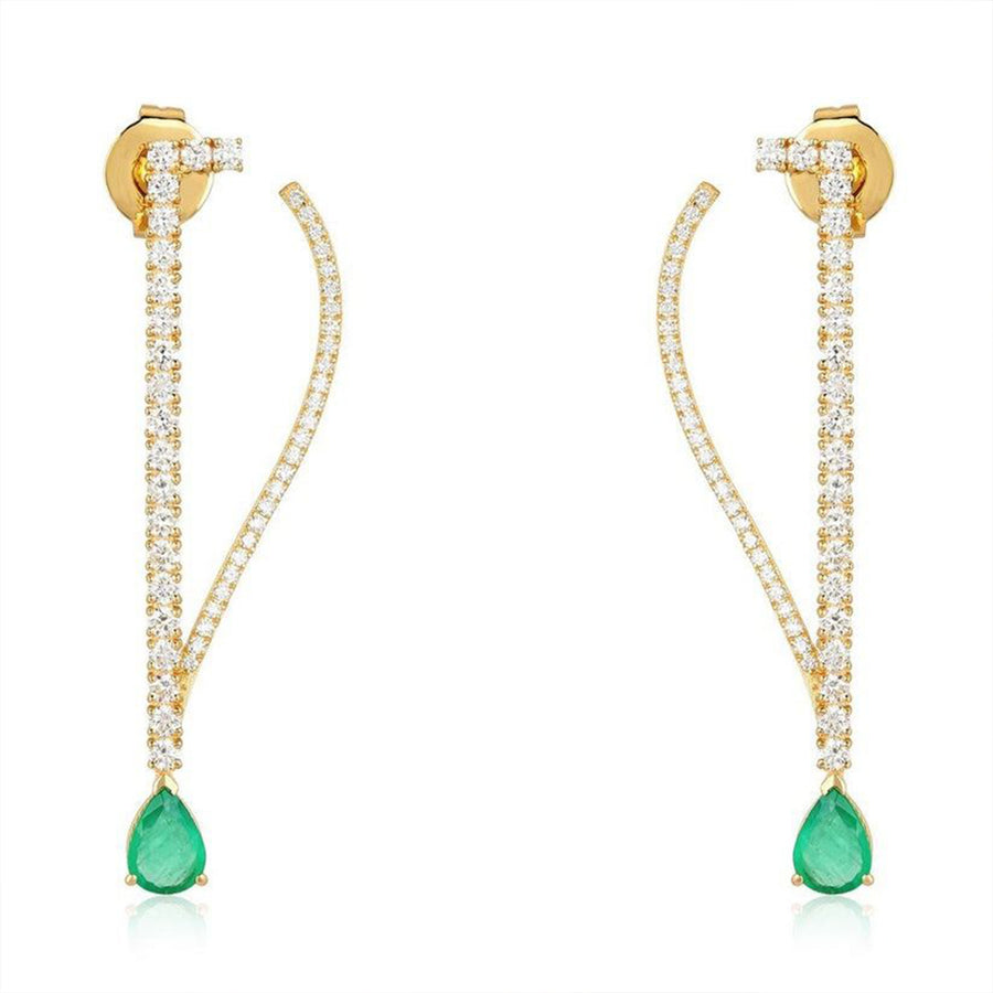 Fan Wing Sapphire Diamond Earrings in 14K Yellow Gold