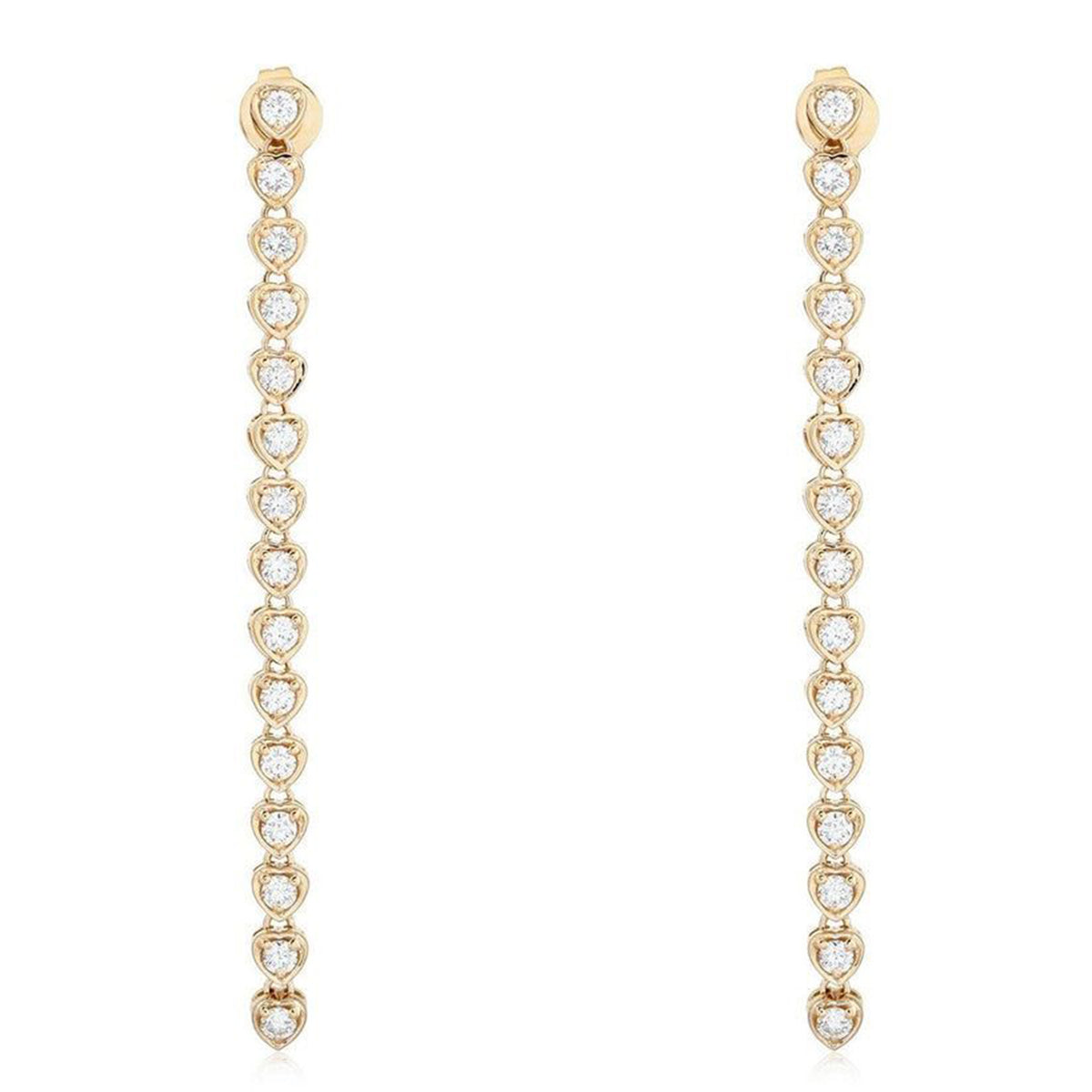 Infinity Line 14K (or 18k upon request) Yellow Gold Heart Diamond Drop Earrings