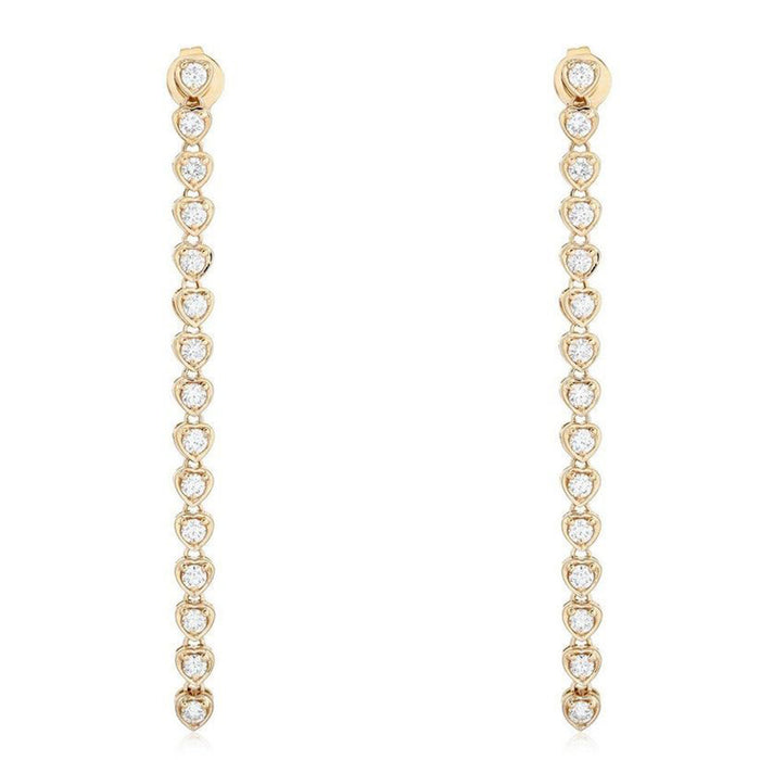 Infinity Line 14K (or 18k upon request) Yellow Gold Heart Diamond Drop Earrings