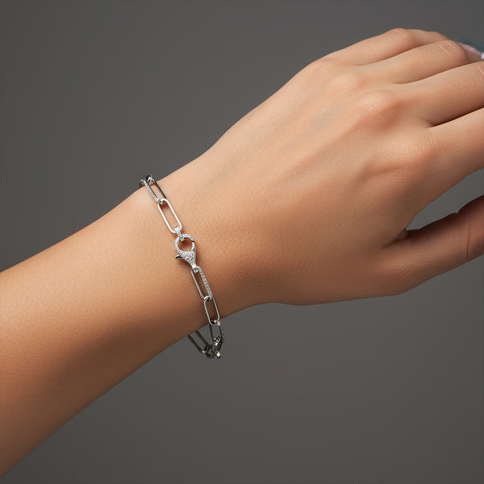 Elongated Pave Link Bracelet in 14K White Gold