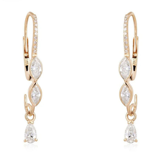Trio Cut Marquise Pear Diamond Drop Earrings in 14K Gold