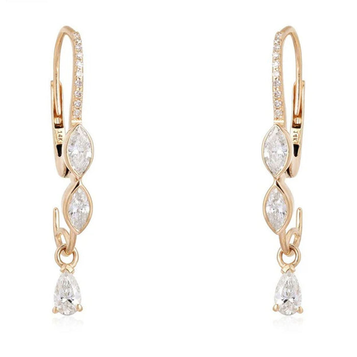 Trio Cut Marquise Pear Diamond Drop Earrings in 14K Gold