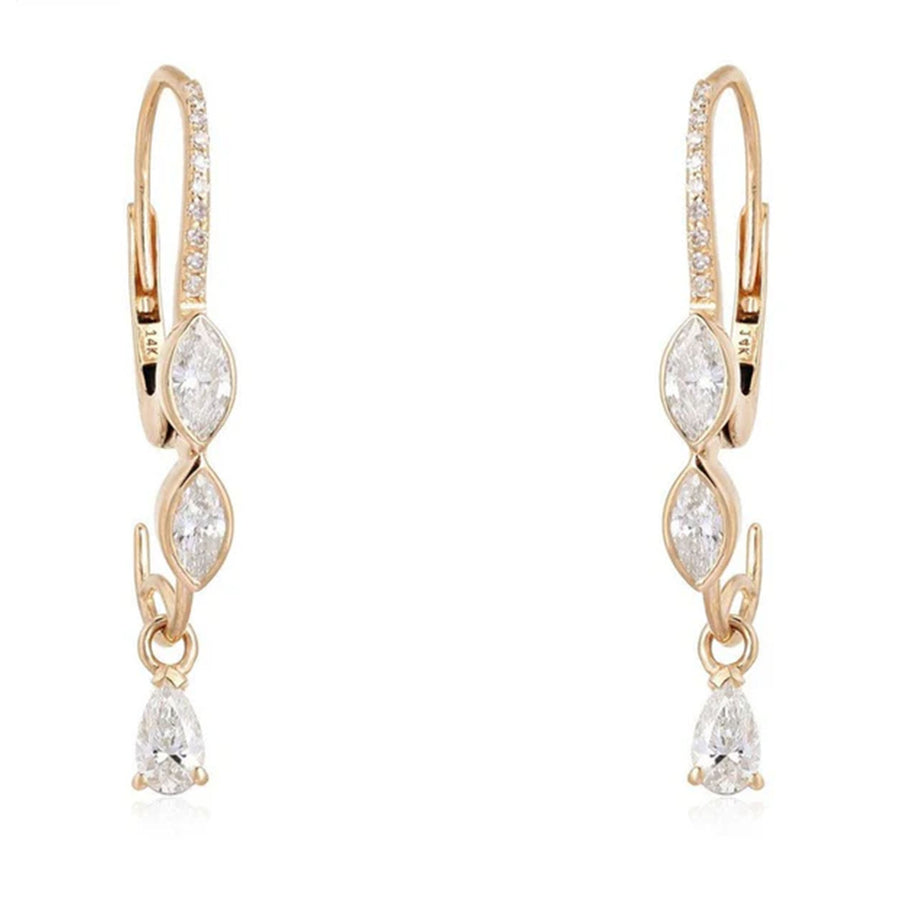 Trio Cut Marquise Pear Diamond Drop Earrings in 14K Gold