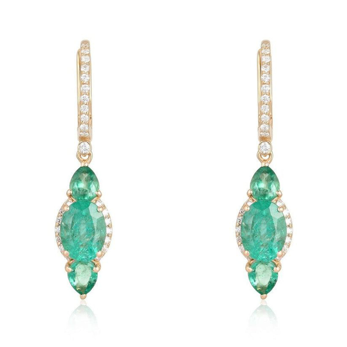 Emerald Marquise Pear Drop Earrings in 14K Yellow Gold