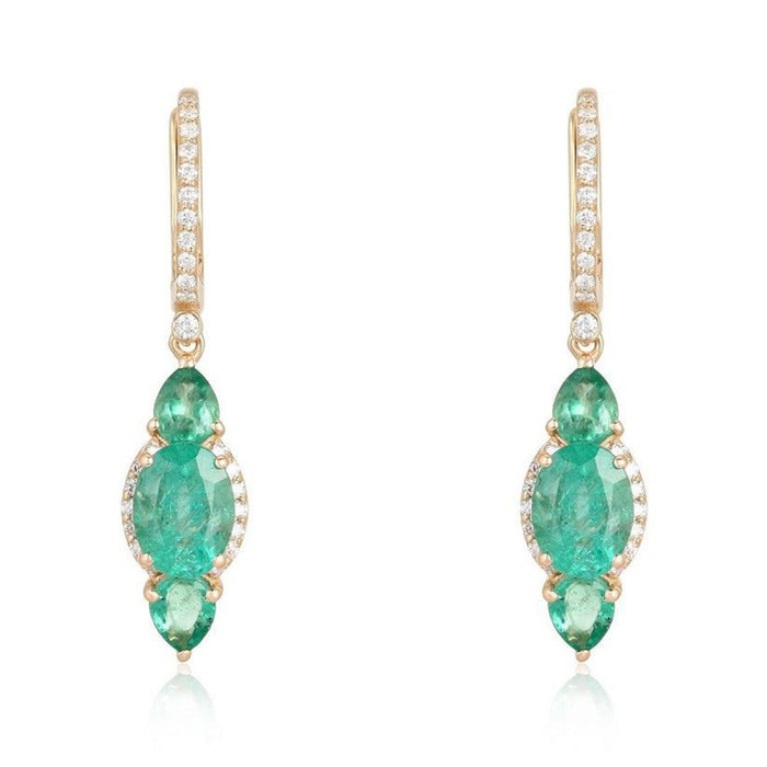 Emerald Marquise Pear Drop Earrings in 14K Yellow Gold