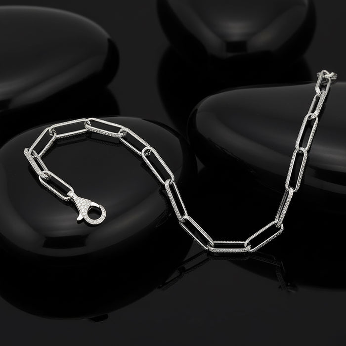 Elongated Pave Link Bracelet in 14K White Gold