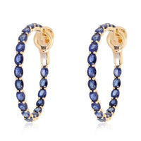 Midnight Oval Sapphire Hoop Earrings in 14K Yellow Gold