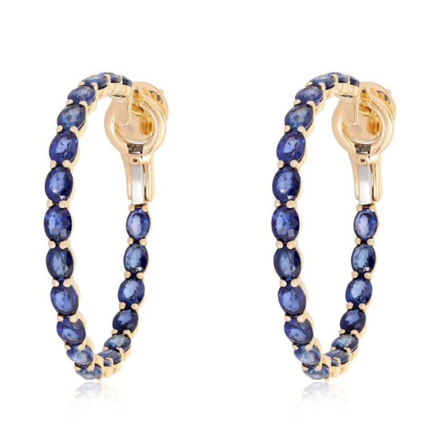 Midnight Oval Sapphire Hoop Earrings in 14K Yellow Gold