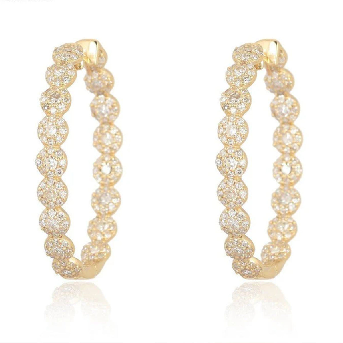 Pave Beaded Hoop Earrings in 14K Yellow Gold