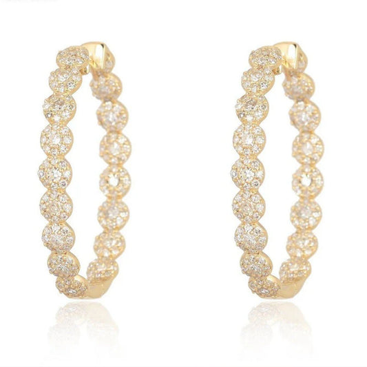 Pave Beaded Hoop Earrings in 14K Yellow Gold