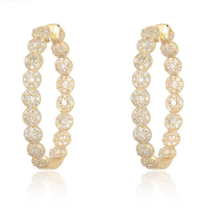 Pave Beaded Hoop Earrings in 14K Yellow Gold