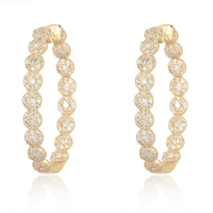 Pave Beaded Hoop Earrings in 14K Yellow Gold