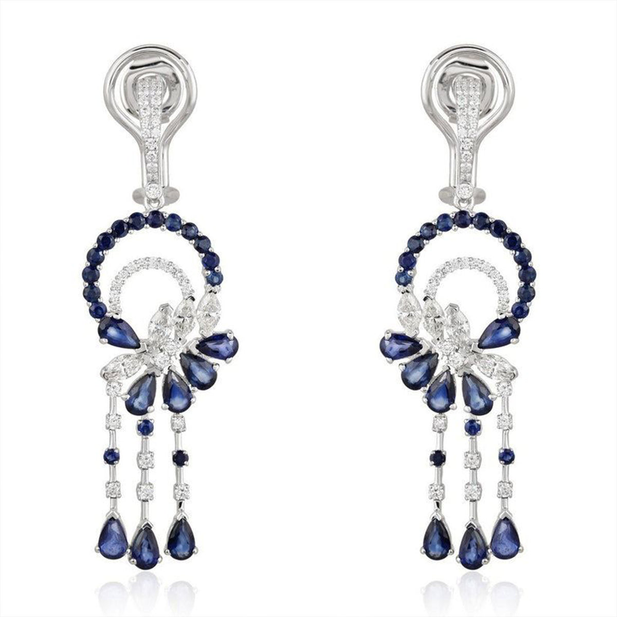 Diamond Flare Radiant Drops Earrings in 14K White Gold