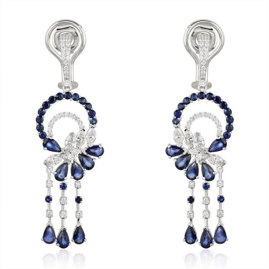 Diamond Flare Radiant Drops Earrings in 14K White Gold
