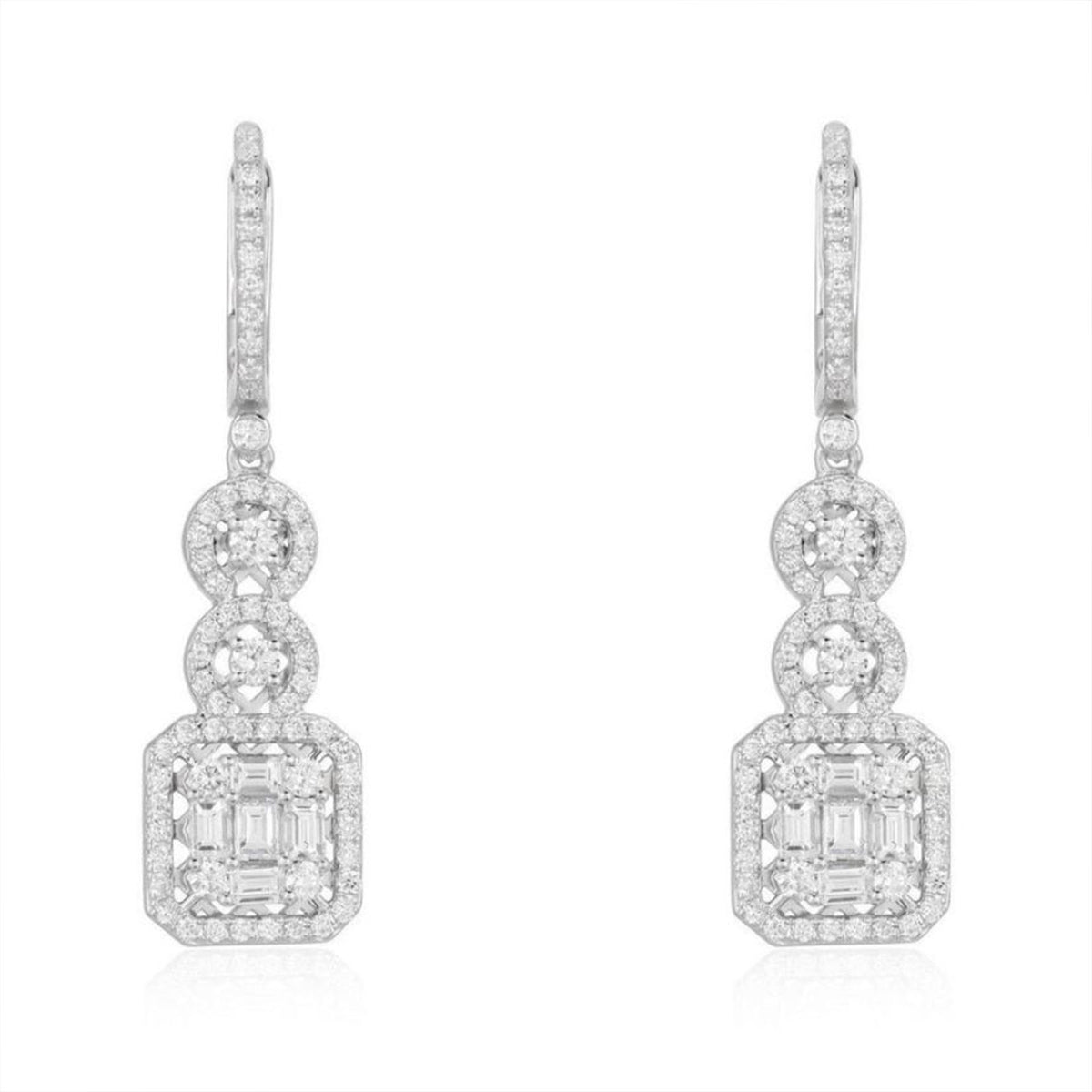 Halo Drop Diamond Dangle Earrings in 14K White Gold
