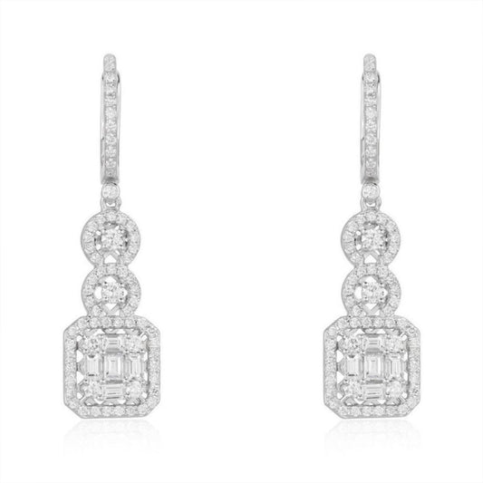 Halo Drop Diamond Dangle Earrings in 14K White Gold
