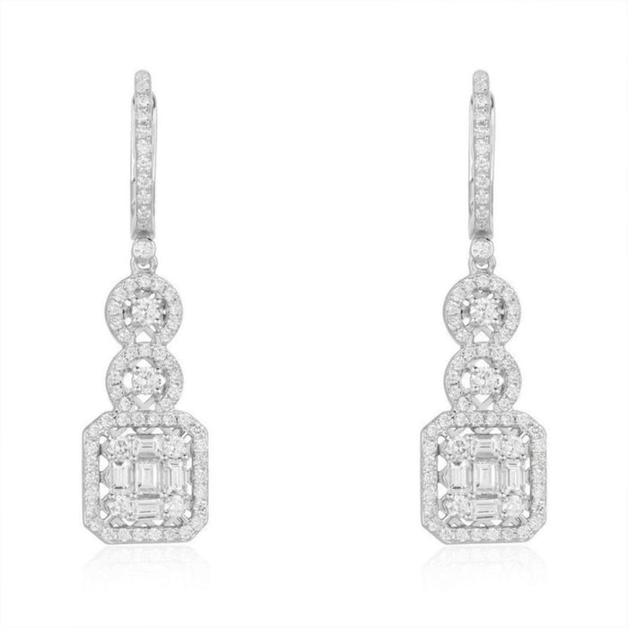 Halo Drop Diamond Dangle Earrings in 14K White Gold