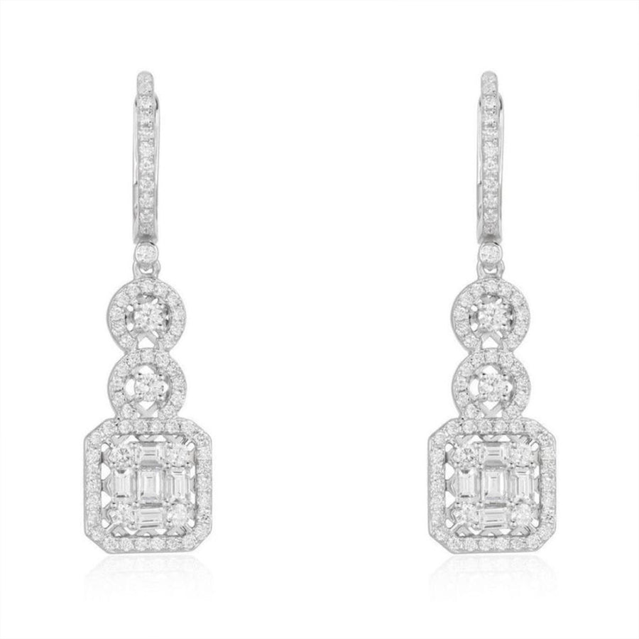Halo Drop Diamond Dangle Earrings in 14K White Gold