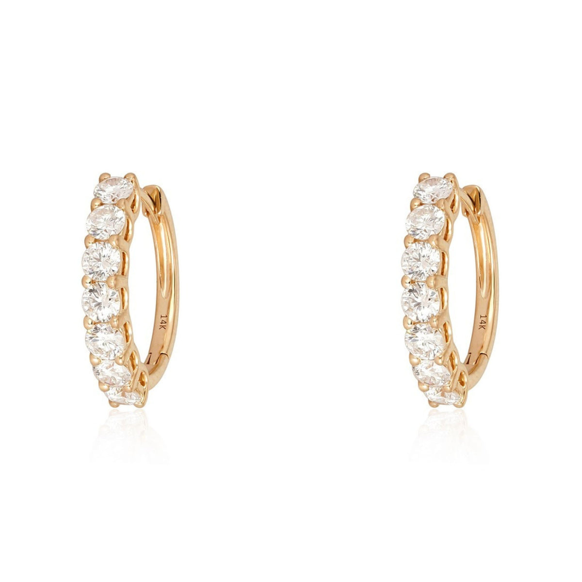 Round Diamond Huggie Hoop Earrings in 14K Gold