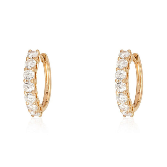 Round Diamond Huggie Hoop Earrings in 14K Gold