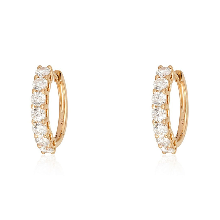 Round Diamond Huggie Hoop Earrings in 14K Gold