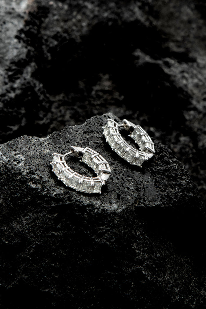 Baguette Diamond Inside Out Hoop Earrings in 14K White Gold