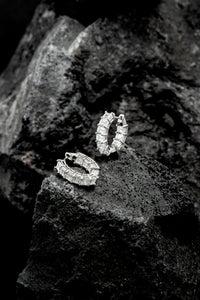 Baguette Diamond Inside Out Hoop Earrings in 14K White Gold