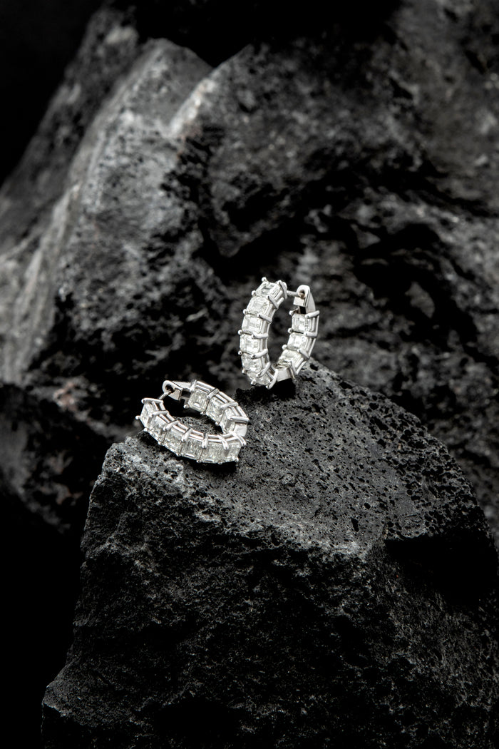 Baguette Diamond Inside Out Hoop Earrings in 14K White Gold
