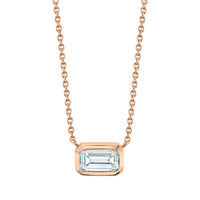 Bezel Set Emerald Cut Diamond Necklace in 18K Gold