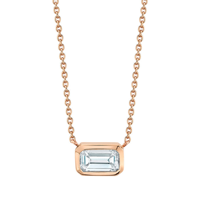 Bezel Set Emerald Cut Diamond Necklace in 18K Gold
