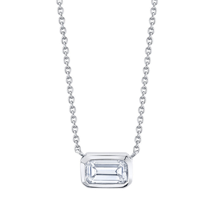 Bezel Set Emerald Cut Diamond Necklace in 18K Gold