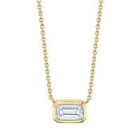 Bezel Set Emerald Cut Diamond Necklace in 18K Gold