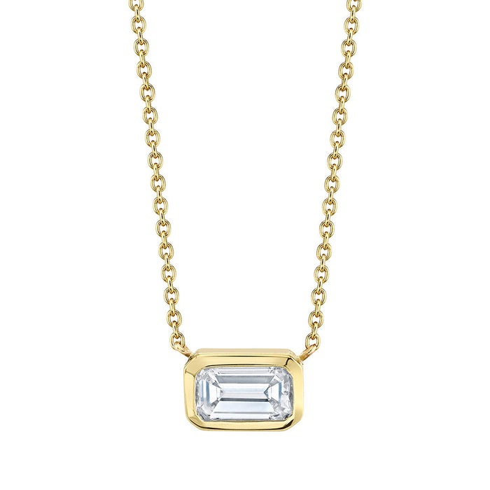 Bezel Set Emerald Cut Diamond Necklace in 18K Gold