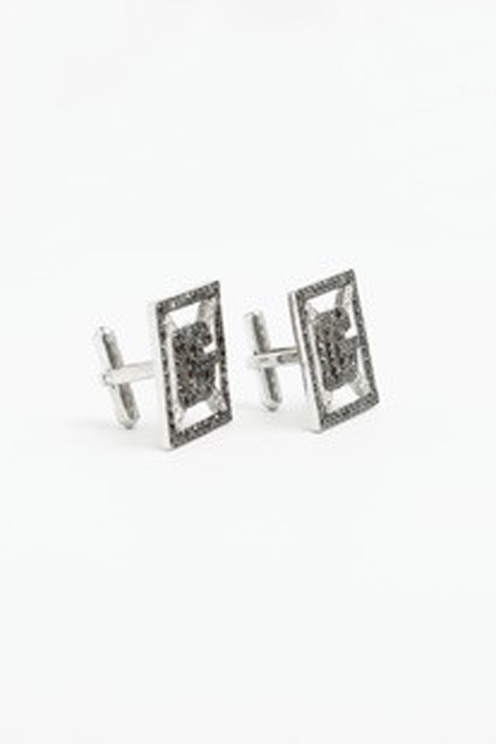 Black Diamond Square Sg Monogram Stud Earrings in 14K Gold